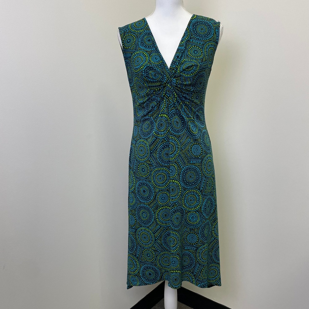Y2K London Times Petites Green Medallion Twist Front Handkerchief Hem Dress 12P